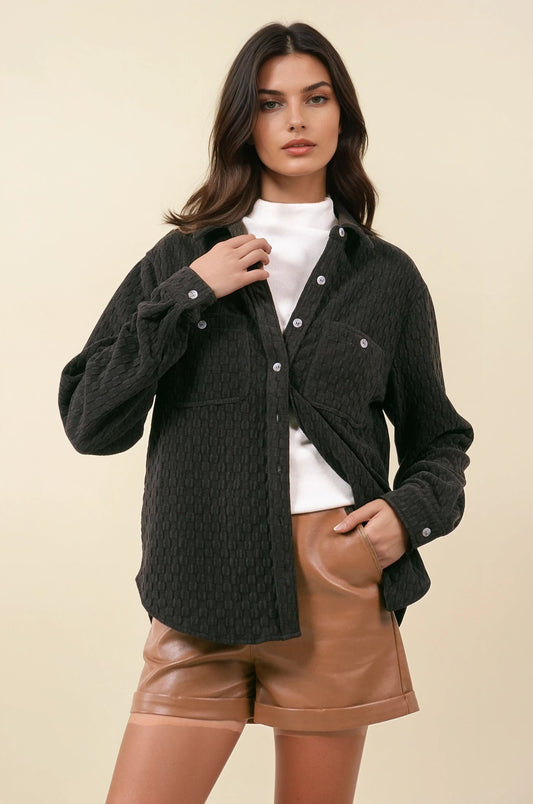 Charcoal Textured Button Down Shirt - Modern Creek Boutique
