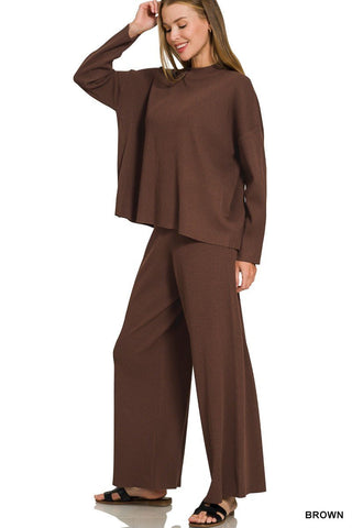 Chocolate Brown Long Sleeve Sweater Set - Modern Creek Boutique