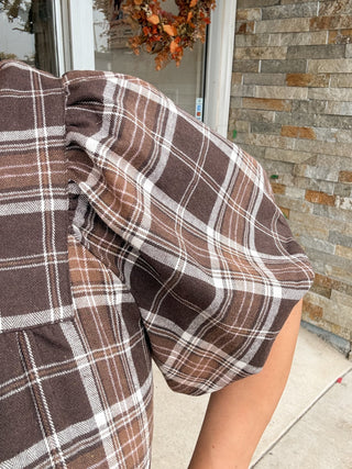 Chocolate Brown Plaid Mini Dress - Modern Creek Boutique
