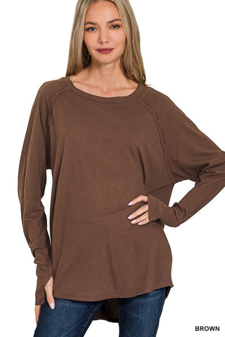 Chocolate Brown Raglan Long Sleeve Top - Modern Creek Boutique