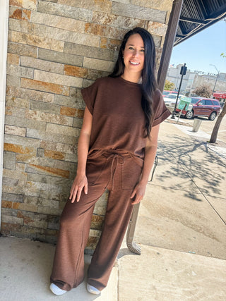 Chocolate Brown Slub Tee Pant Set - Modern Creek Boutique