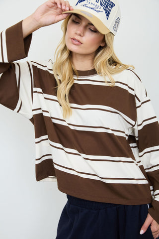Chocolate Brown Wide Striped Long Sleeve - Modern Creek Boutique