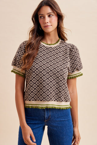Chocolate Geo Floral Short Sleeve Top - Modern Creek Boutique