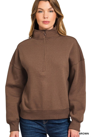 Chocolate High Neck Zip Up - Modern Creek Boutique