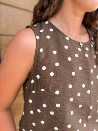 Chocolate Polka Dot Woven Tank - Modern Creek Boutique
