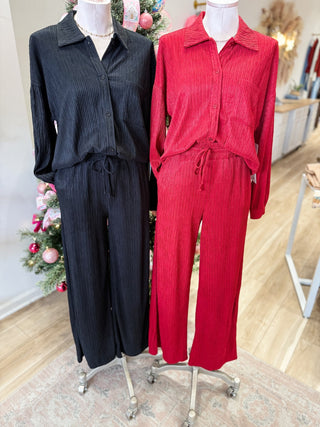 Christmas Red Crinkle Plisse Matching Set - Modern Creek Boutique