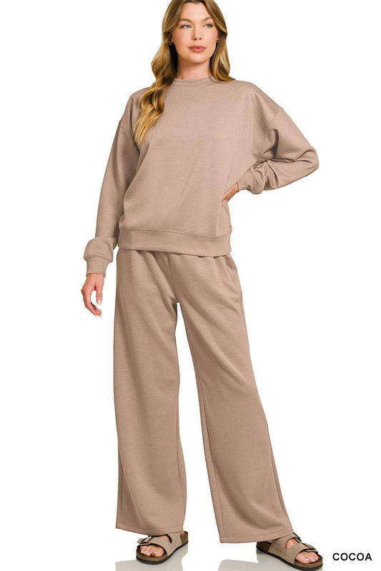Cocoa Scuba Crewneck Pant Set - Modern Creek Boutique