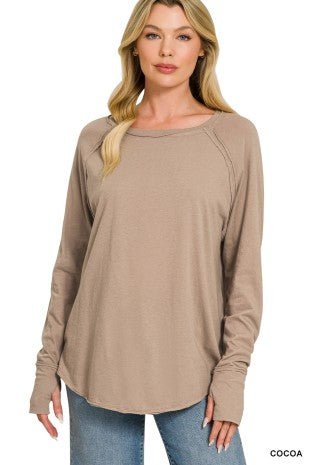 Cocoa Taupe Raglan Long Sleeve Top - Modern Creek Boutique