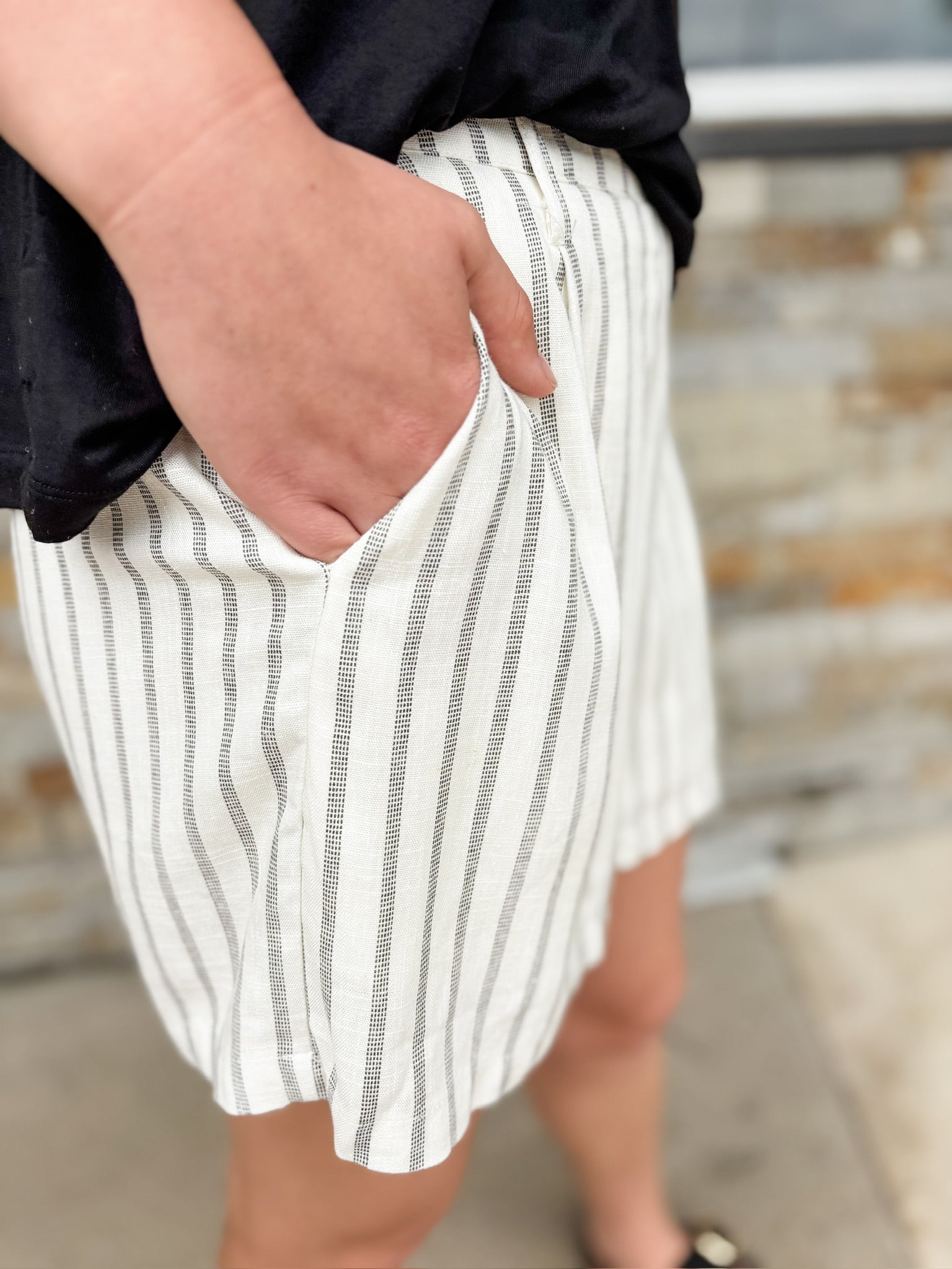 Cream Black Striped Shorts - Modern Creek Boutique