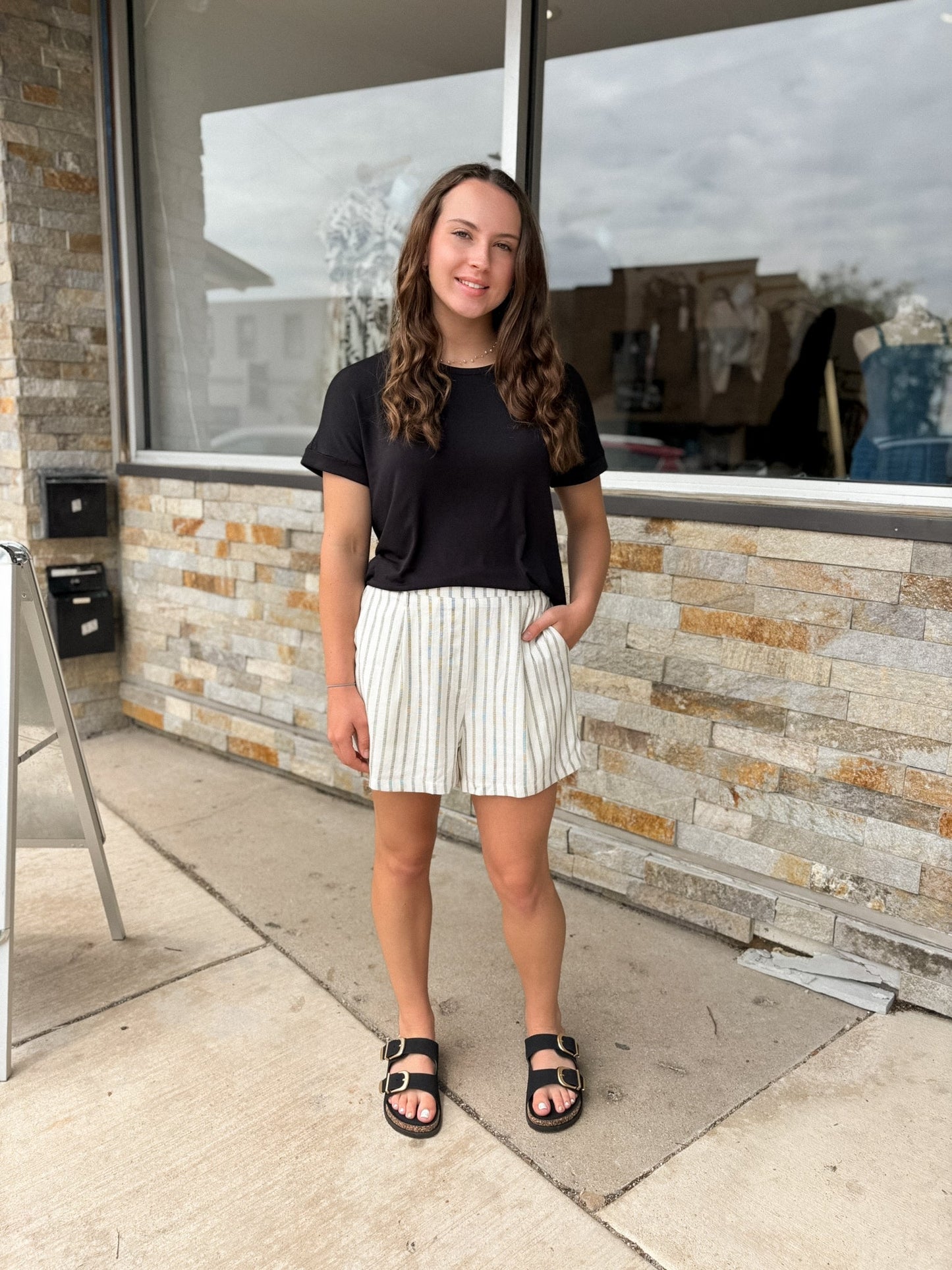 Cream Black Striped Shorts - Modern Creek Boutique