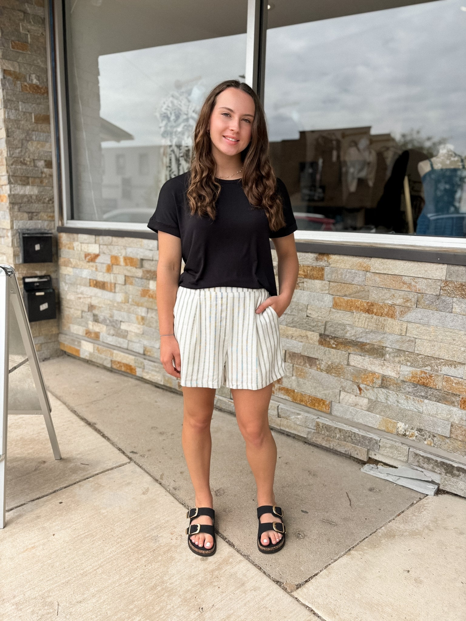 Cream Black Striped Shorts - Modern Creek Boutique