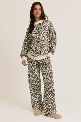 Cream Leopard Print Bow Sweatpants - Modern Creek Boutique