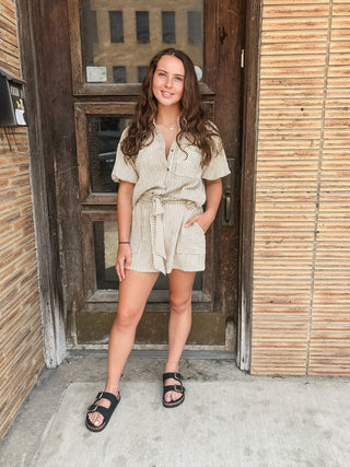 Cream Taupe Striped Shorts Set - Modern Creek Boutique