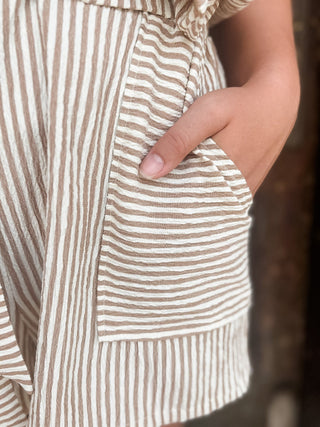 Cream Taupe Striped Shorts Set - Modern Creek Boutique