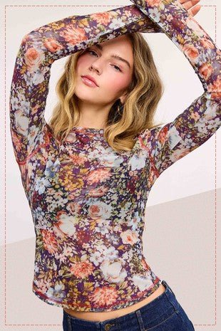 Dark Floral Mesh Layering Top - Modern Creek Boutique