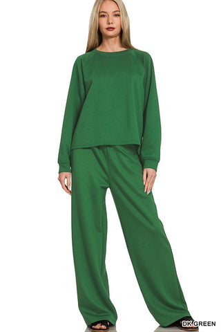 Dark Green Scuba Crewneck Matching Set - Modern Creek Boutique