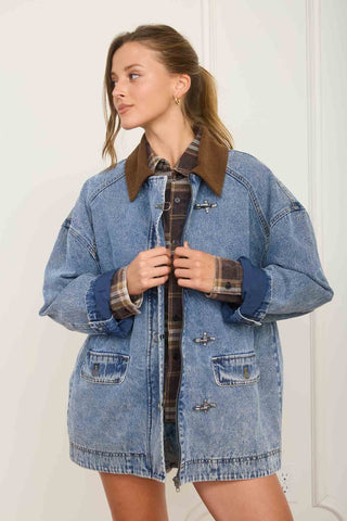 Denim Contrast Collar Jacket - Modern Creek Boutique
