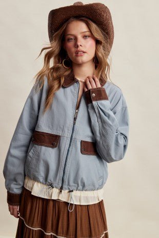Denim Contrast Trim Western Jacket - Modern Creek Boutique