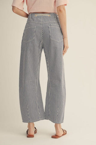 Denim Pinstripe Barrel Pants - Modern Creek Boutique