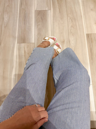 Denim Pinstripe Barrel Pants - Modern Creek Boutique
