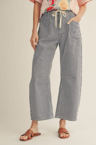Denim Pinstripe Barrel Pants - Modern Creek Boutique
