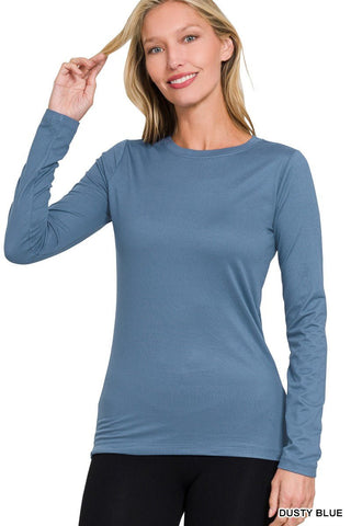 Dusty Blue Brushed Long Sleeve Tee - Modern Creek Boutique