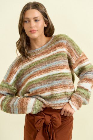 Earth Tone Multi Color Striped Sweater - Modern Creek Boutique