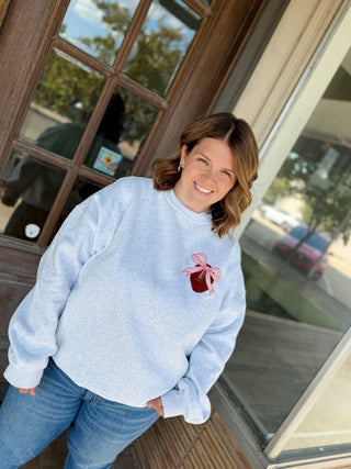 Embroidered Bow & Football Grey Crewneck - Modern Creek Boutique