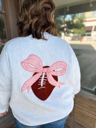 Embroidered Bow & Football Grey Crewneck - Modern Creek Boutique