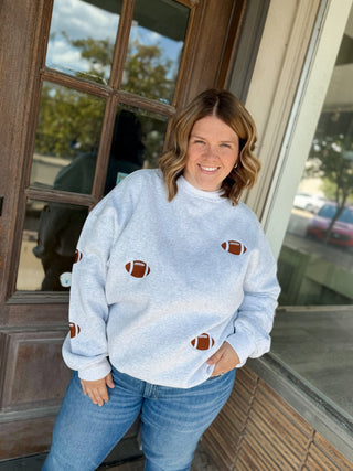 Embroidered Football Grey Crewneck Sweatshirt - Modern Creek Boutique