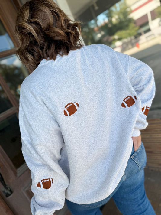 Embroidered Football Grey Crewneck Sweatshirt - Modern Creek Boutique