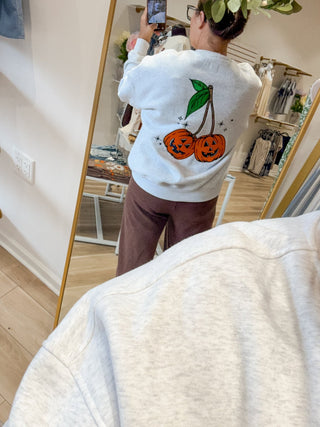 Embroidered Pumpkin Cherries Sweatshirt - Modern Creek Boutique