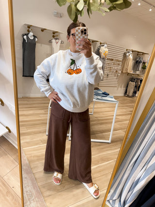 Embroidered Pumpkin Cherries Sweatshirt - Modern Creek Boutique