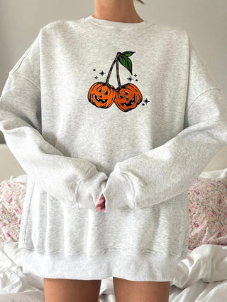 Embroidered Pumpkin Cherries Sweatshirt - Modern Creek Boutique