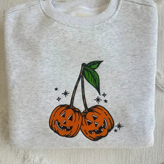 Embroidered Pumpkin Cherries Sweatshirt - Modern Creek Boutique