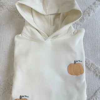 Embroidered Pumpkin Fall Ivory Hoodie - Modern Creek Boutique