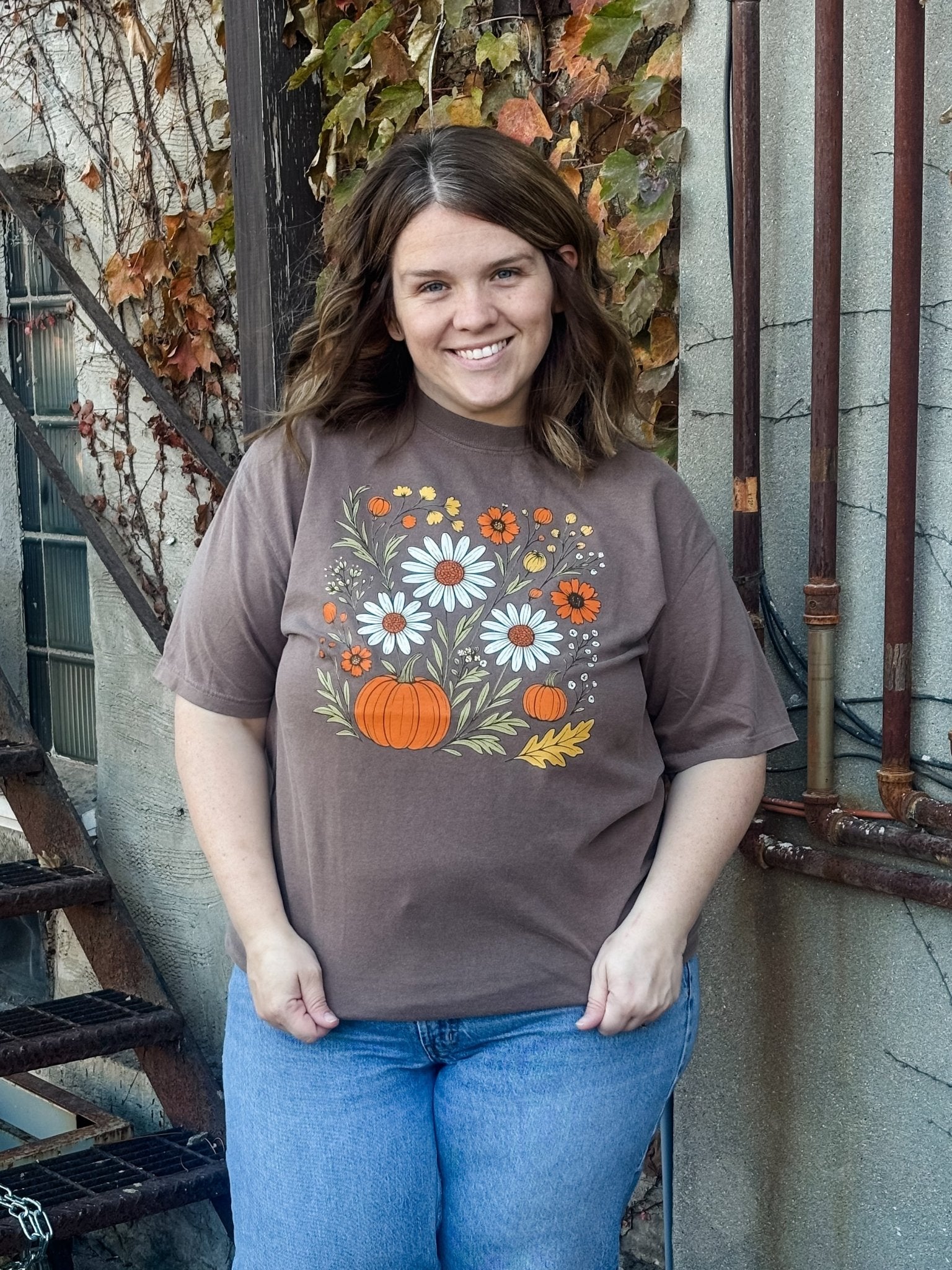 Fall Pumpkin Floral Comfort Colors Tee - Modern Creek Boutique