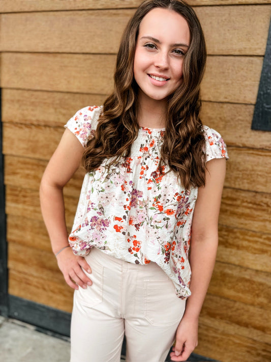 Floral Pink Flutter Sleeve blouse - Modern Creek Boutique