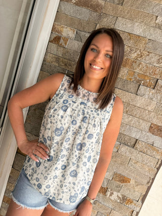 Floral Pleated Tank Top Blouse - Modern Creek Boutique