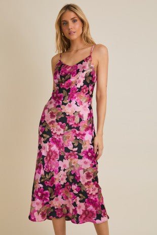 Fuchsia Fall Floral Elegant Maxi Dress - Modern Creek Boutique
