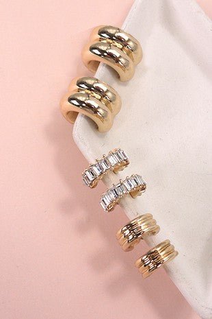 Gold Baguette Stone Trio Earrings - Modern Creek Boutique
