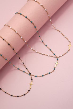 Gold Beaded Cross Necklace - Modern Creek Boutique