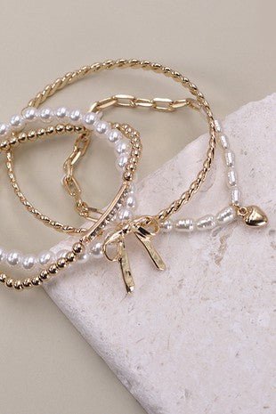 Gold Bow Pearl Bracelet Set - Modern Creek Boutique