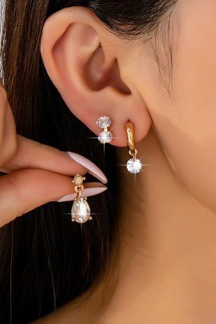 Gold Crystal Trio Earring Set - Modern Creek Boutique