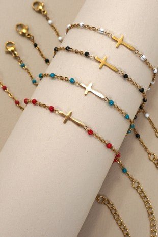 Gold Free Cross Beaded Bracelet - Modern Creek Boutique
