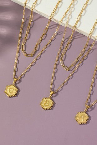 Gold Hexagon Initial Necklace - Modern Creek Boutique