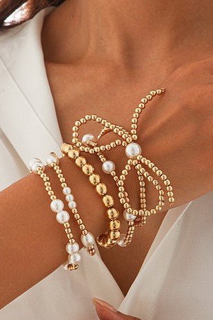Gold Multi Pearl Bow Bracelet - Modern Creek Boutique