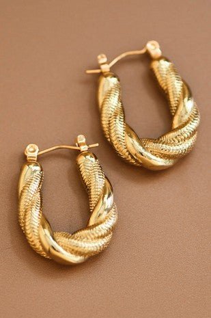 Gold Twisted Oblong Hoop Earring - Modern Creek Boutique