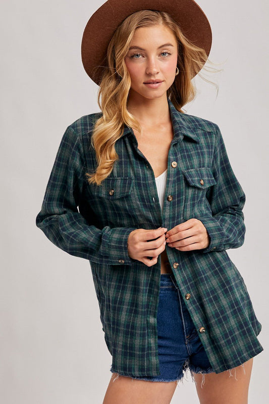 Green Button Down Plaid Shirt - Modern Creek Boutique