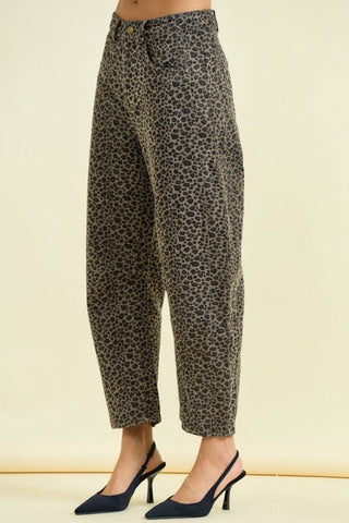 Greige Leopard Barrel Leg Jeans - Modern Creek Boutique